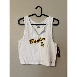 Champion | Baylor University Cropped V-Notch Racerback Tank Top (White)